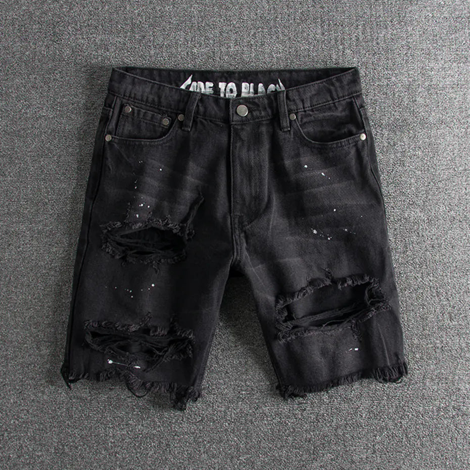 Men's Ripped Hip Hop Denim Shorts for Summer Streetwear