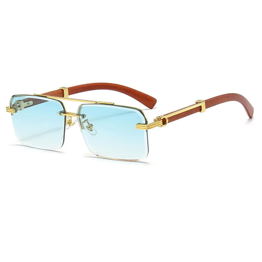 JOVAKIT Classic 90s Square Sunnies Semi-Rimless UV400 (Gold/Gradient Green)