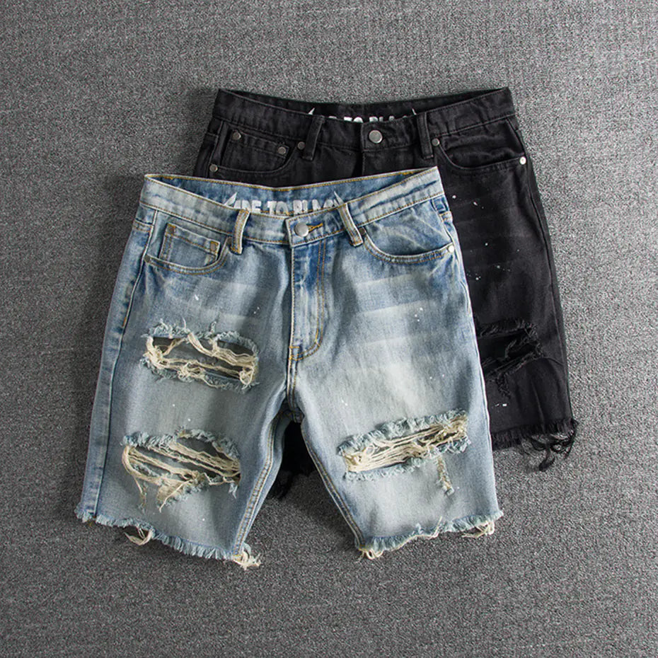 Men's Ripped Hip Hop Denim Shorts for Summer Streetwear