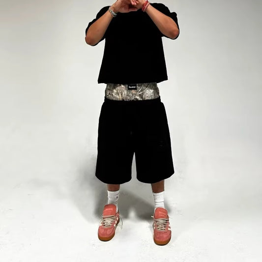 Y2K Camo Double Waist Shorts – Unisex Streetwear Boxer Style | Hip-Hop Harajuku Vibes