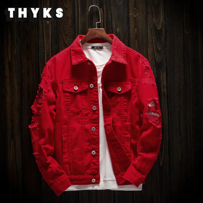 Men's Hip-Hop Denim Jacket - Casual Streetwear Style