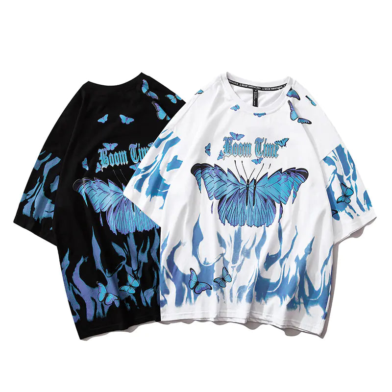 Abstract Butterfly Print Hip Hop Short Sleeve T-Shirt