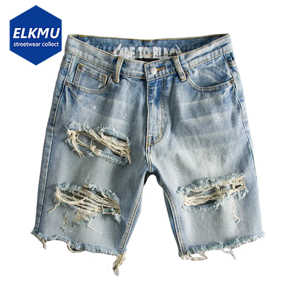 Men's Ripped Hip Hop Denim Shorts for Summer Streetwear