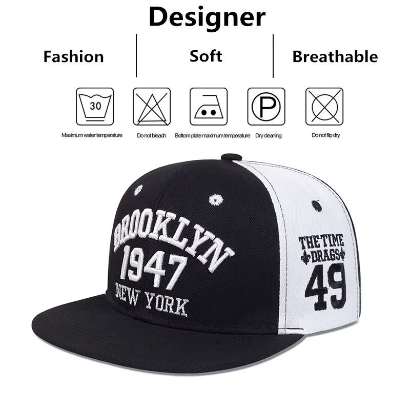 Unisex BROOKLYN 1947 Embroidery Hip-Hop Hats Outdoor Adjustable Casual Baseball Caps Sunscreen Hat