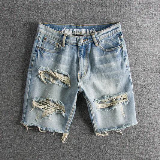 Men's Ripped Hip Hop Denim Shorts for Summer Streetwear