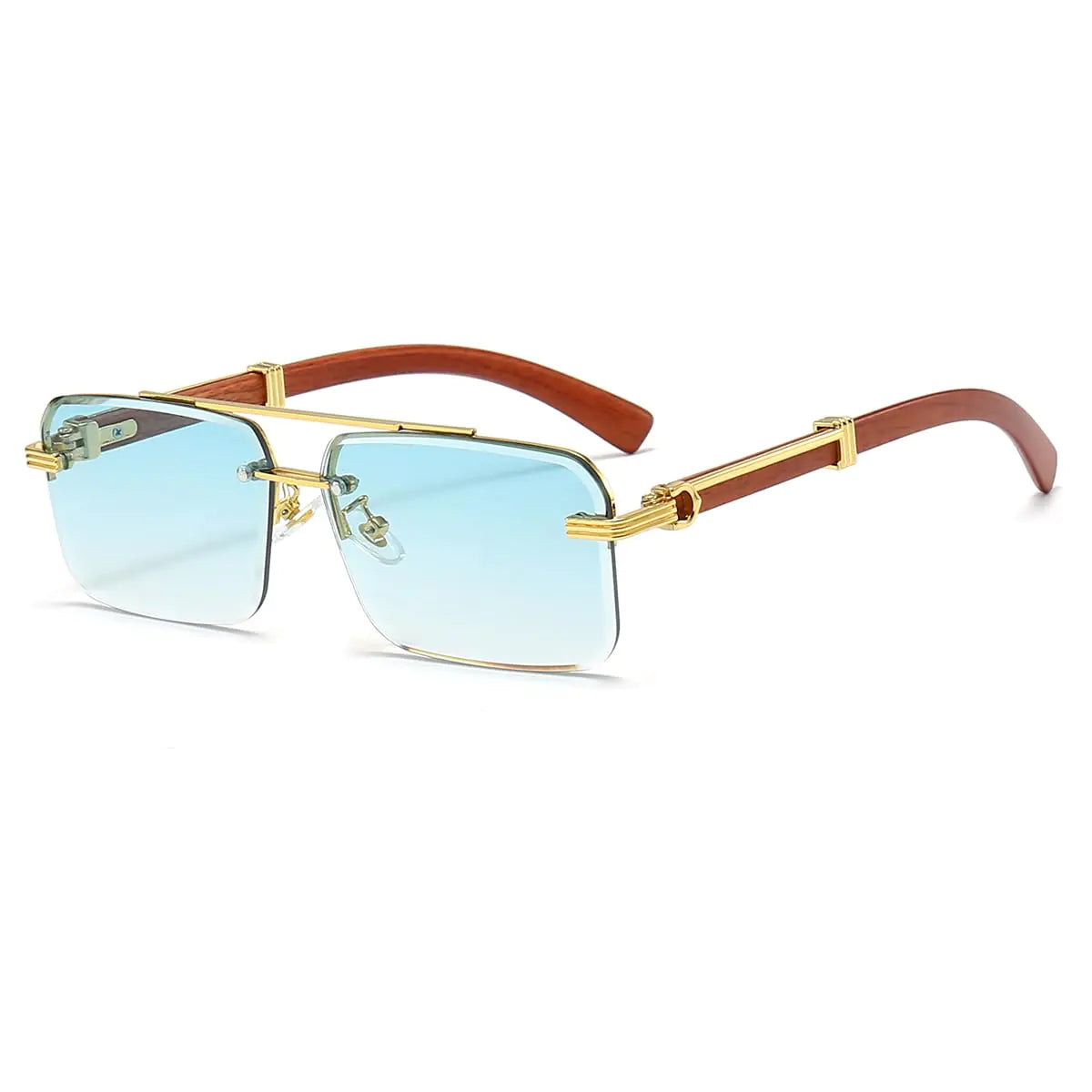 JOVAKIT Classic 90s Square Sunnies Semi-Rimless UV400 (Gold/Gradient Green)