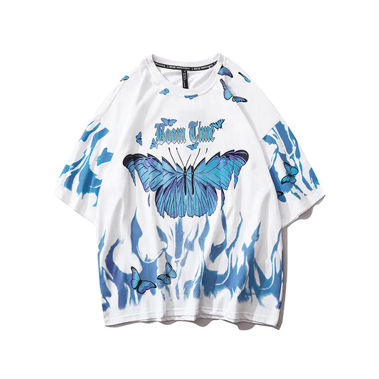 Abstract Butterfly Print Hip Hop Short Sleeve T-Shirt