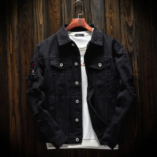 Men's Hip-Hop Denim Jacket - Casual Streetwear Style