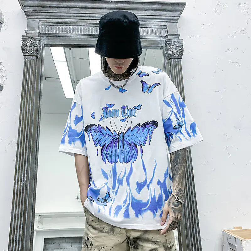 Abstract Butterfly Print Hip Hop Short Sleeve T-Shirt